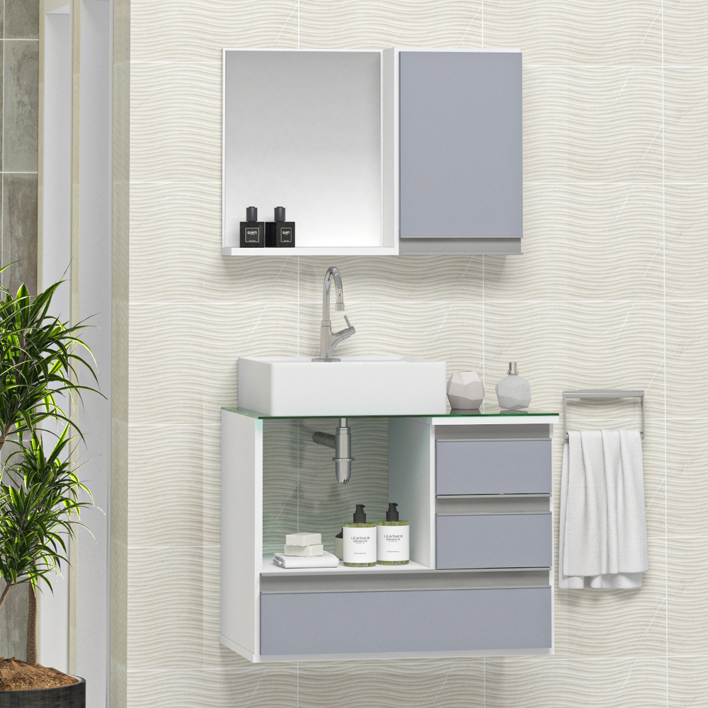 Conjunto Gabinete Banheiro POLO 60 Branco / Cinza Conjunto Gabinete Banheiro POLO 60 Branco / Cinza