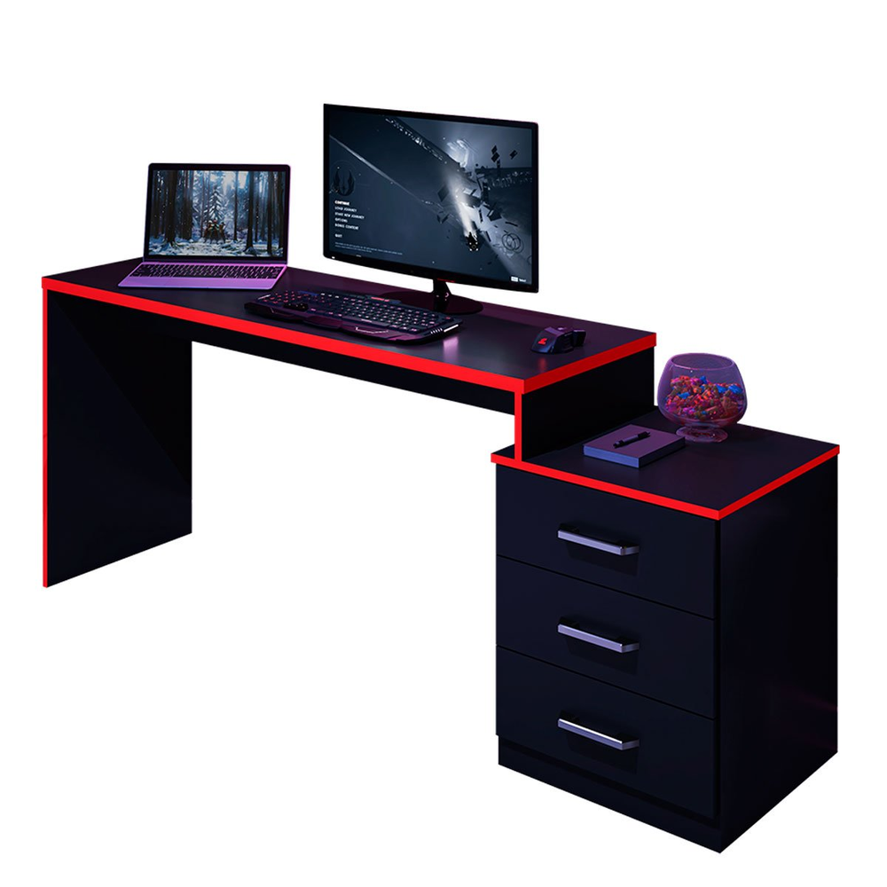 Mesa Gamer com Regulagem de Altura e Gaveteiro DRX-5000 Preto/Vermelho Mesa Gamer com Regulagem de Altura e Gaveteiro DRX-5000 Preto/Vermelho
