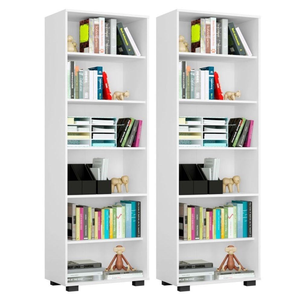 Kit 2 Estantes Livreiro Multifuncional 6 Prateleiras Office Branco - Móveis Leão Kit 2 Estantes Livreiro Multifuncional 6 Prateleiras Office Branco - Móveis Leão