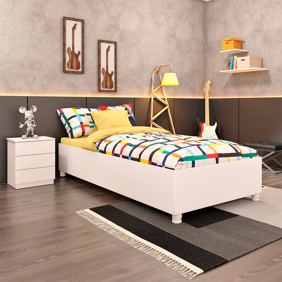 Base para Cama Box Solteiro Mônaco com Mesa de Cabeceira Veronna 3 GV Neve Base para Cama Box Solteiro Mônaco com Mesa de Cabeceira Veronna 3 GV Neve