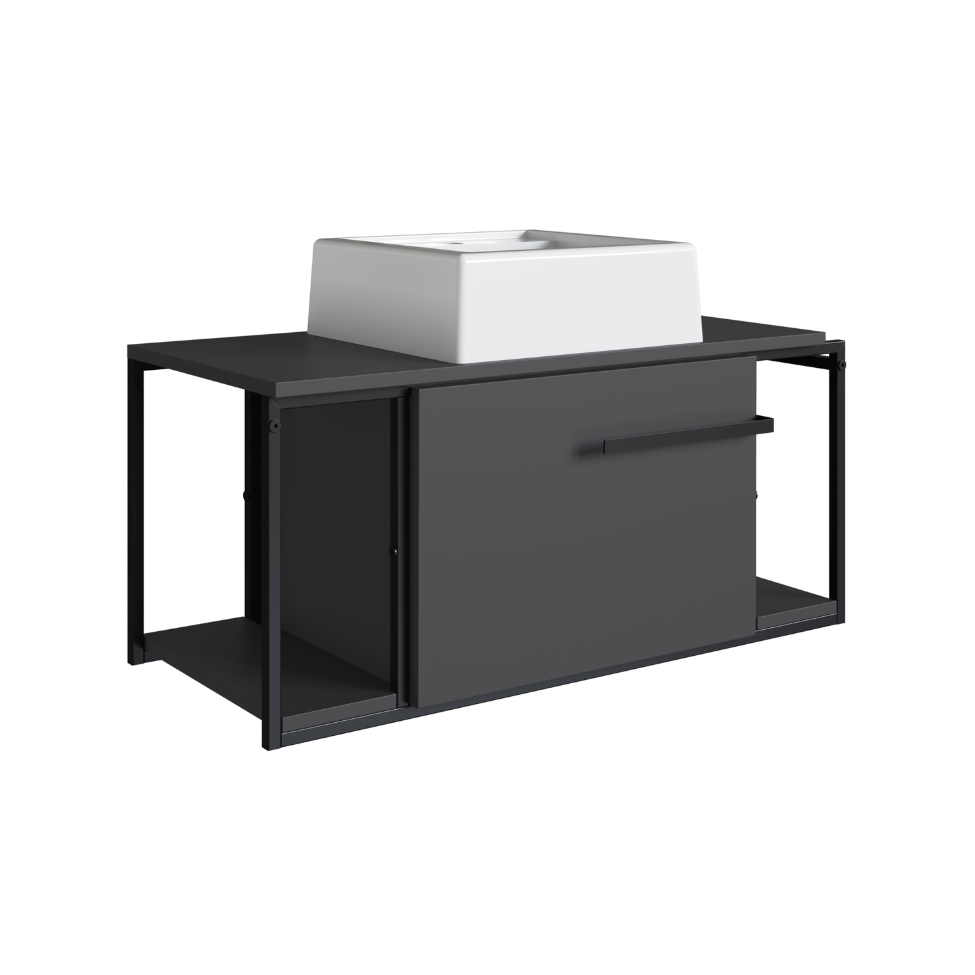 Gabinete Suspenso Paricel com Cuba 1 PT Grafite e Branco Gabinete Suspenso Paricel com Cuba 1 PT Grafite e Branco