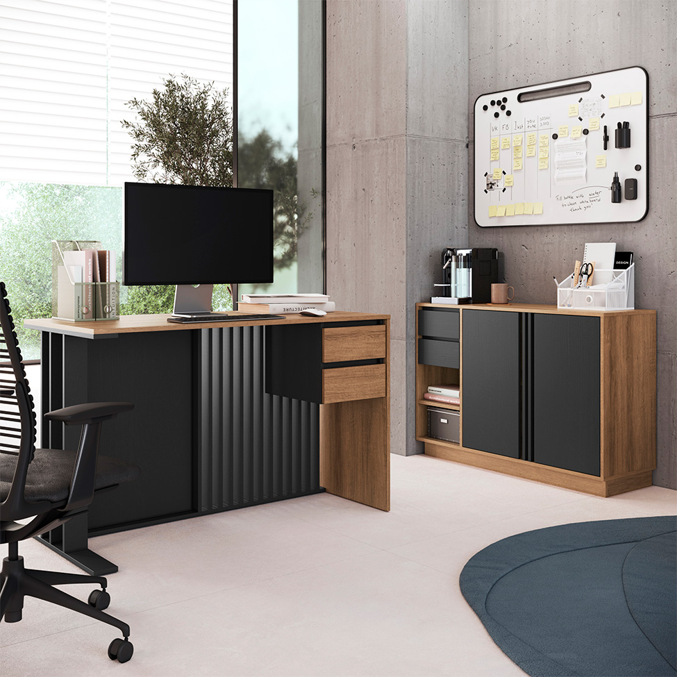 Conjunto de Escrivaninha Salir 2 Gavetas com Armário de Escritório Office 2 Portas 2 Gavetas Mel e Grafite Conjunto de Escrivaninha Salir 2 Gavetas com Armário de Escritório Office 2 Portas 2 Gavetas Mel e Grafite