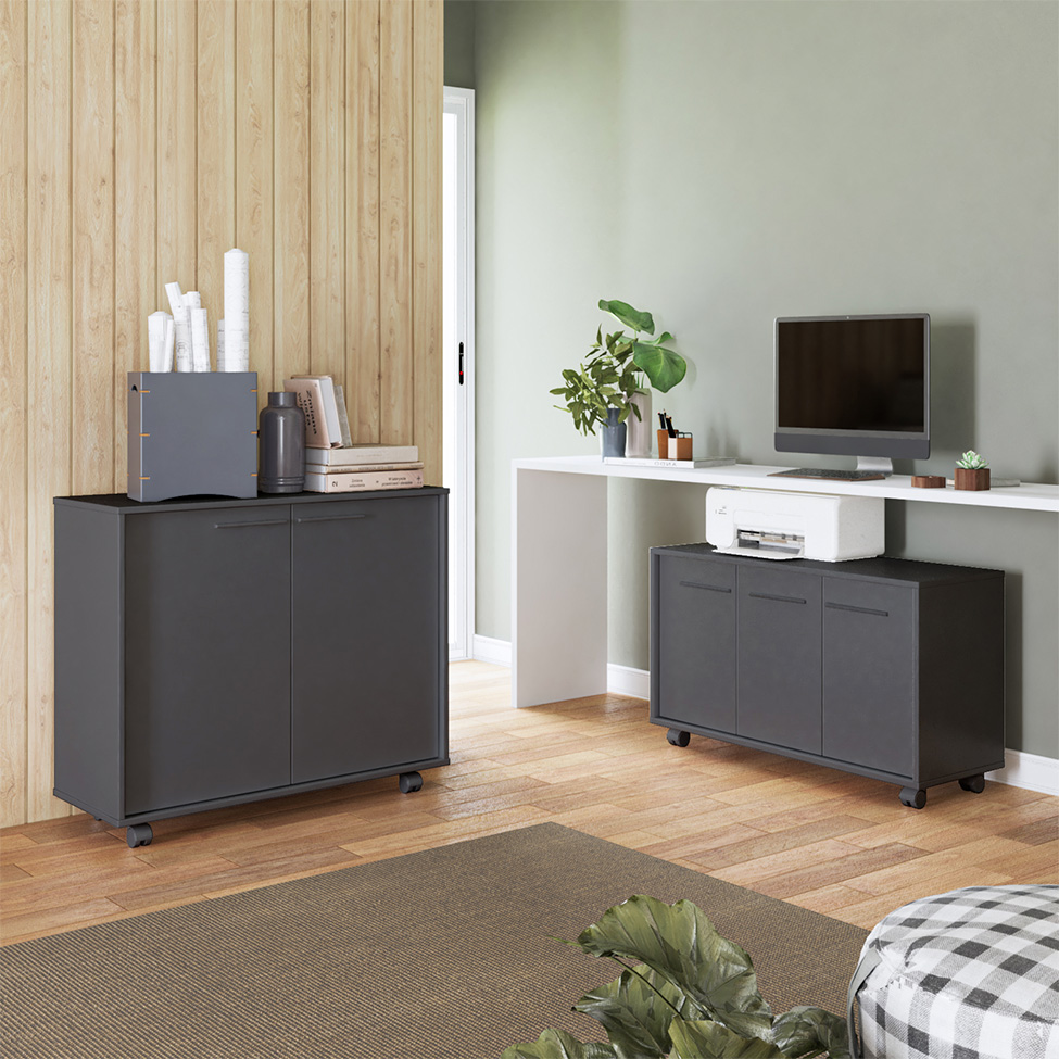 Conjunto de Armário de Escritório Tessa 3 PT com Buffet Line 2 PT Preto Conjunto de Armário de Escritório Tessa 3 PT com Buffet Line 2 PT Preto
