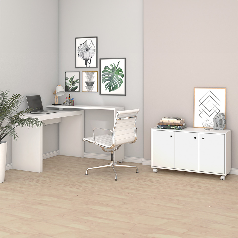 Conjunto de Escrivaninha Arneb com Armário Albireo 3 PT Branco Conjunto de Escrivaninha Arneb com Armário Albireo 3 PT Branco