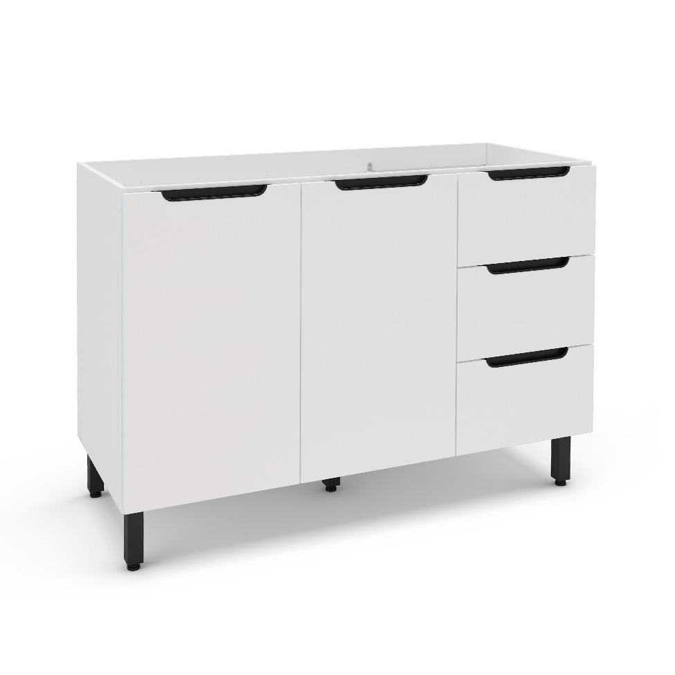 Balcão de Cozinha Meena sem Tampo 2 Portas 3 Gavetas Branco Balcão de Cozinha Meena sem Tampo 2 Portas 3 Gavetas Branco