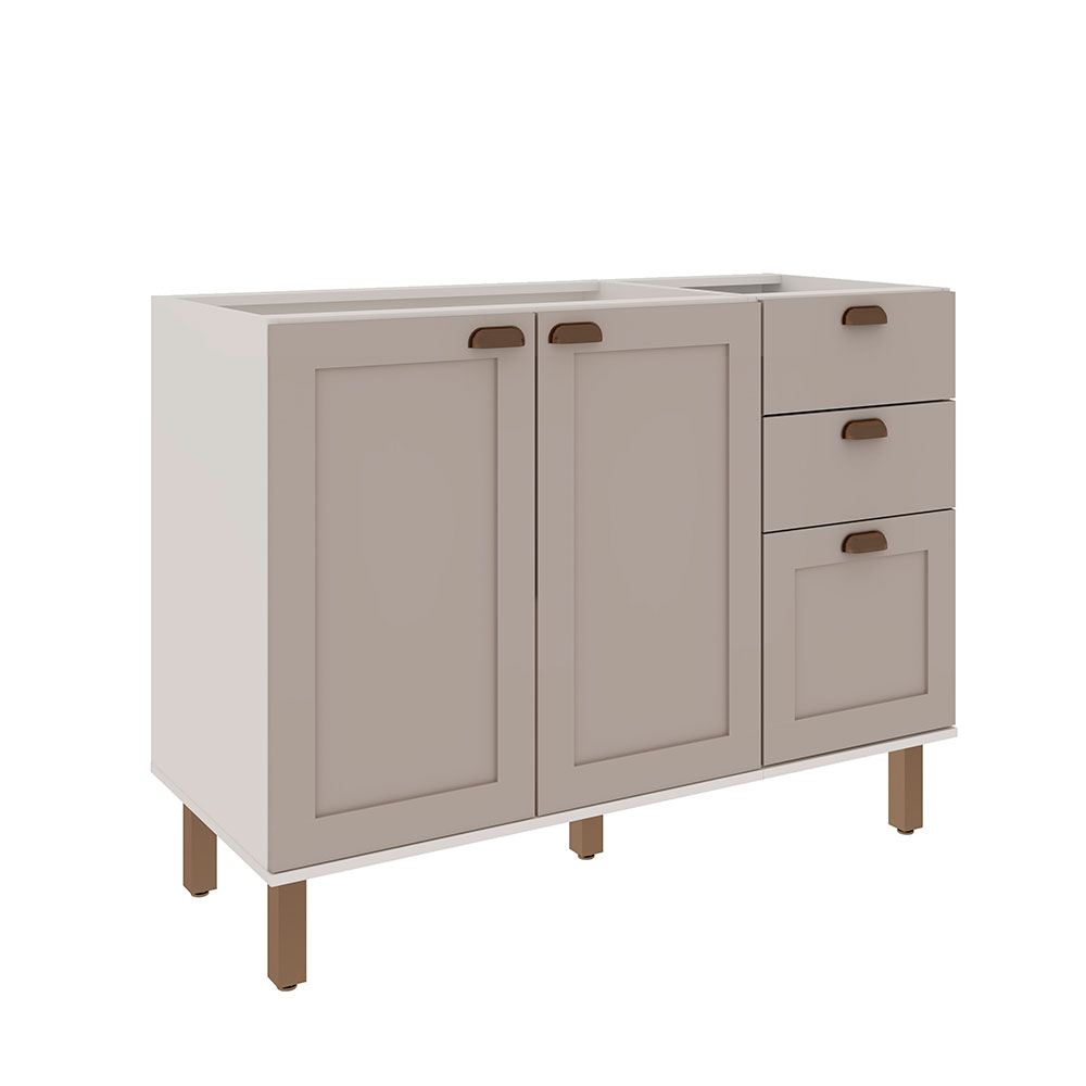 Balcão de Cozinha sem Tampo Iluminata 2 Portas 3 Gavetas Branco e Fendi Balcão de Cozinha sem Tampo Iluminata 2 Portas 3 Gavetas Branco e Fendi