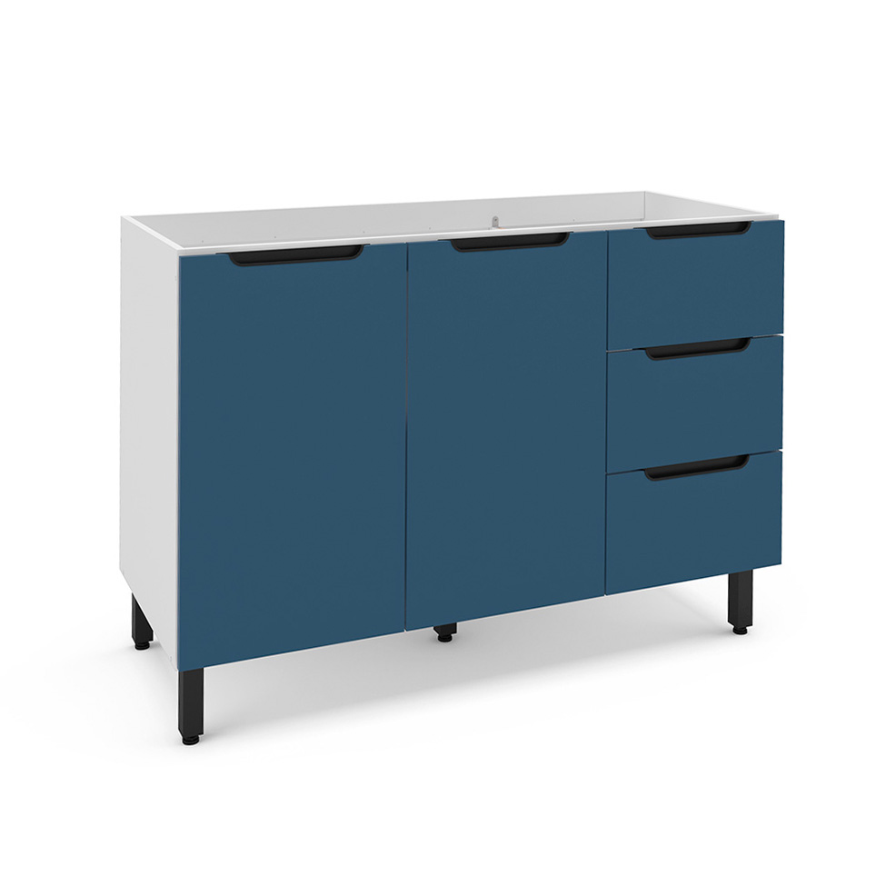 Balcão de Cozinha Meena sem Tampo 2 Portas 3 Gavetas Azul e Branco Balcão de Cozinha Meena sem Tampo 2 Portas 3 Gavetas Azul e Branco