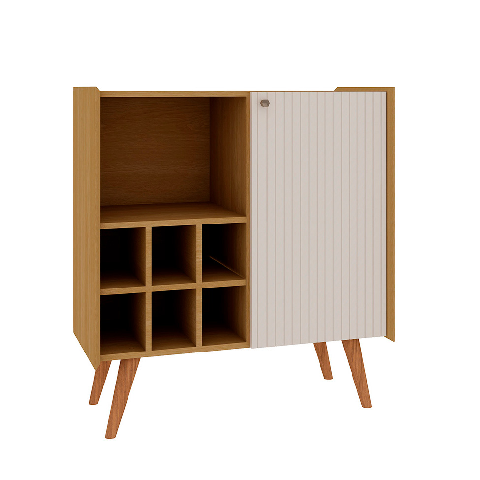 Buffet Vértice Ripado com Adega 2 Portas Off White e Cinamomo Buffet Vértice Ripado com Adega 2 Portas Off White e Cinamomo