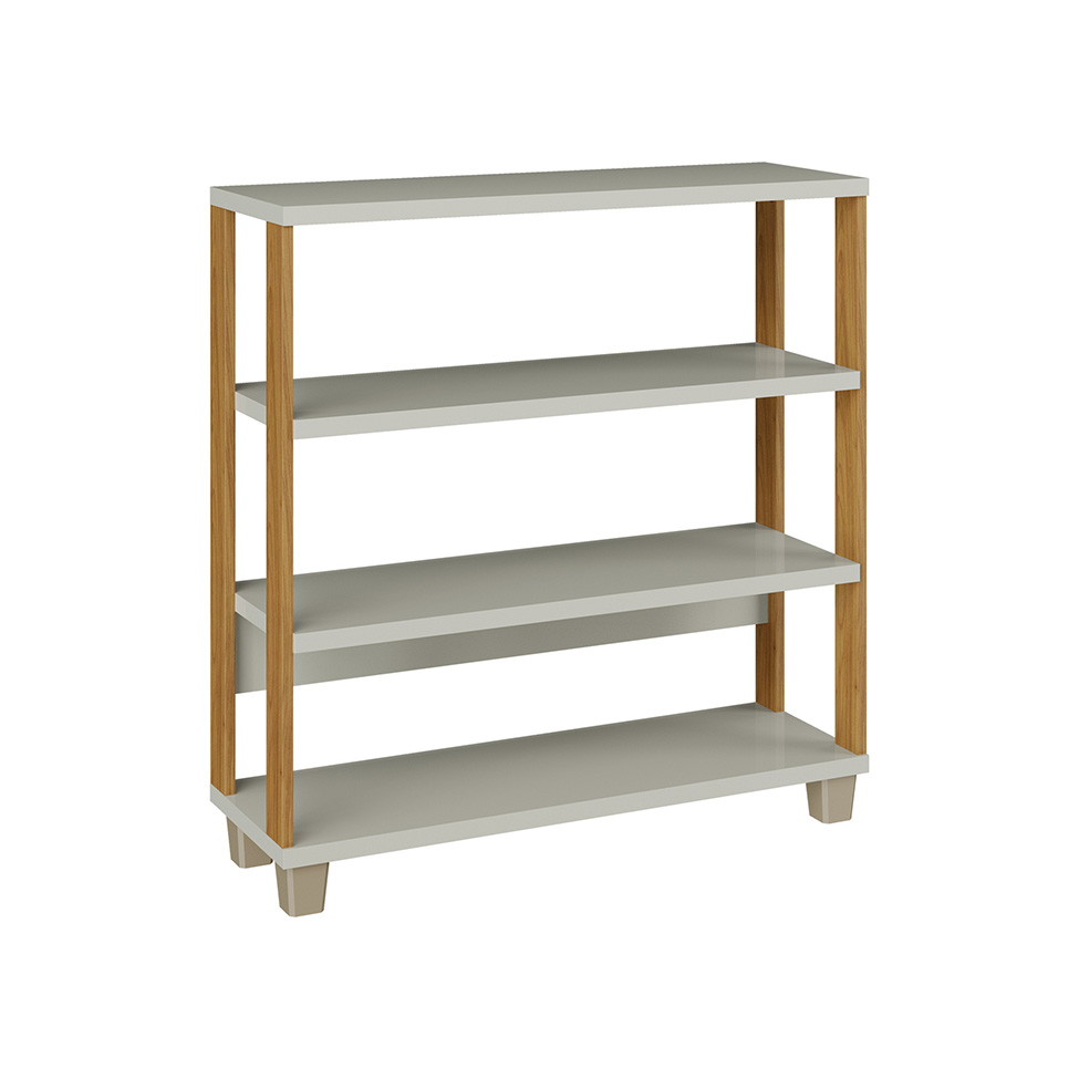 Estante Baixa para Escritório Lanes 100% MDF Off White e Freijó Estante Baixa para Escritório Lanes 100% MDF Off White e Freijó