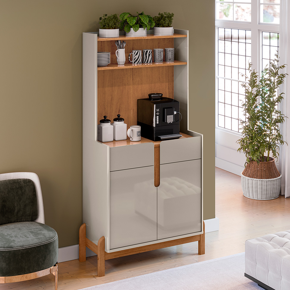 Buffet Cantinho do Café Lizz 2 PT 2 GV Off White e Cedro Buffet Cantinho do Café Lizz 2 PT 2 GV Off White e Cedro