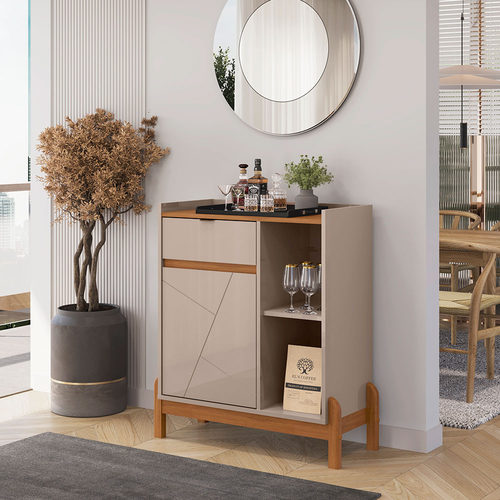 Buffet Bari 1 PT 1 GV Off White e Cedro Buffet Bari 1 PT 1 GV Off White e Cedro