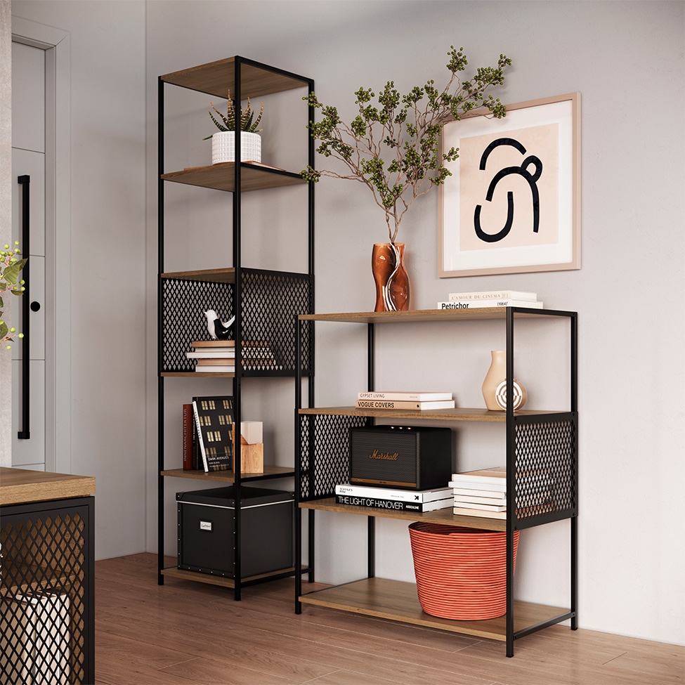Conjunto de Estantes Paricel 40cm e 77cm Preto e Mel Conjunto de Estantes Paricel 40cm e 77cm Preto e Mel