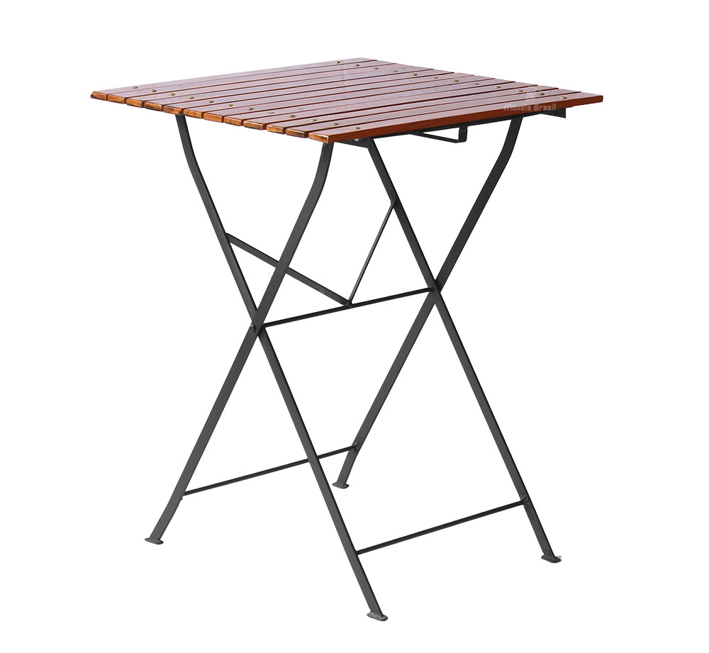 Mesa Dobrável 60x60cm em Ferro e Madeira Demolição Maciça Natural Mesa Dobrável 60x60cm em Ferro e Madeira Demolição Maciça Natural