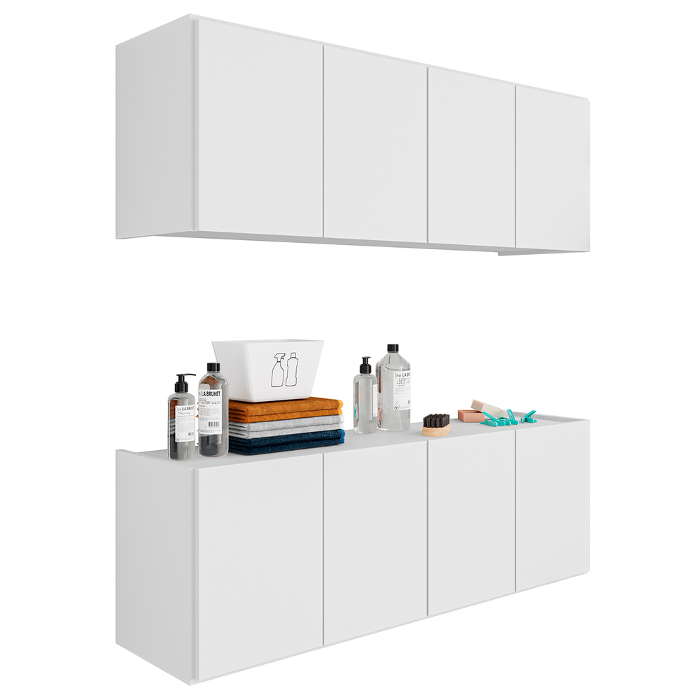 Armário Aéreo e Balcão Para Lavanderia 118cm Monna Branco Z34 - Mpozenato Armário Aéreo e Balcão Para Lavanderia 118cm Monna Branco Z34 - Mpozenato
