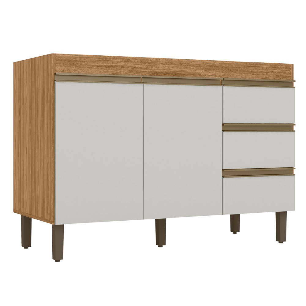 Balcão Gabinete Para Pia 120cm Sem Tampo 2 Portas Karen P14 Nature/Off White - Mpozenato Balcão Gabinete Para Pia 120cm Sem Tampo 2 Portas Karen P14 Nature/Off White - Mpozenato