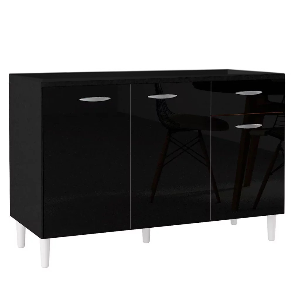Balcão Gabinete de Pia para Cozinha 120cm 3 Portas Classic P11 Preto - Mpozenato Balcão Gabinete de Pia para Cozinha 120cm 3 Portas Classic P11 Preto - Mpozenato