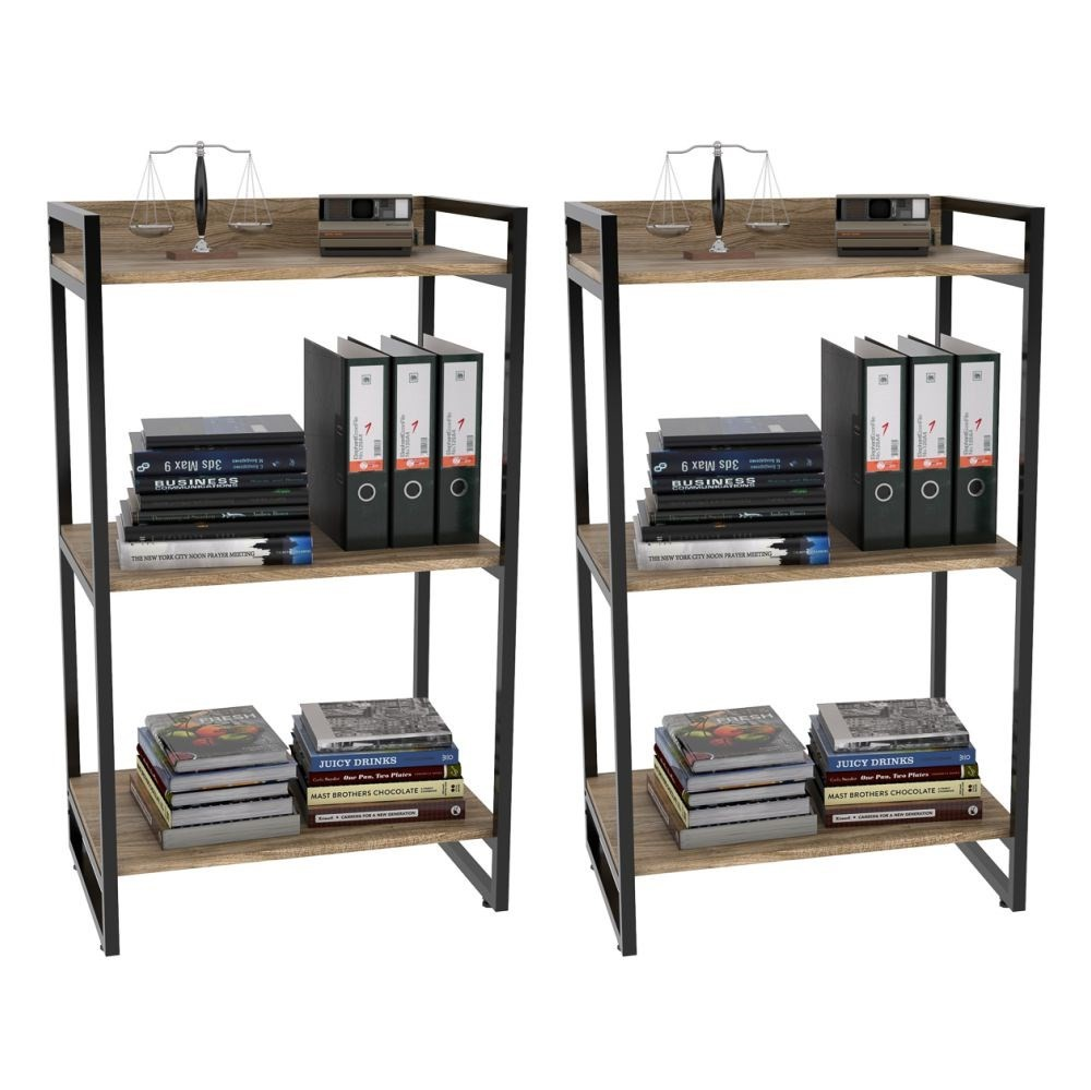 Kit 2 Estantes Livreiro Multiuso Prisma Estilo Industrial 60cm 3 Prateleiras C08 Carvalho - Mpozenato Kit 2 Estantes Livreiro Multiuso Prisma Estilo Industrial 60cm 3 Prateleiras C08 Carvalho - Mpozenato