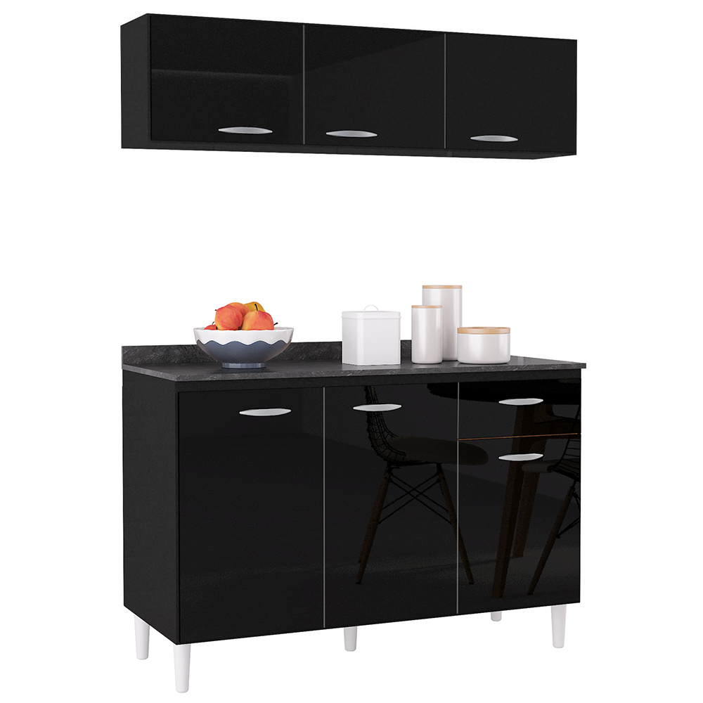 Armário de Cozinha CP01 Com Tampo 120cm Classic P11 Preto - Mpozenato Armário de Cozinha CP01 Com Tampo 120cm Classic P11 Preto - Mpozenato