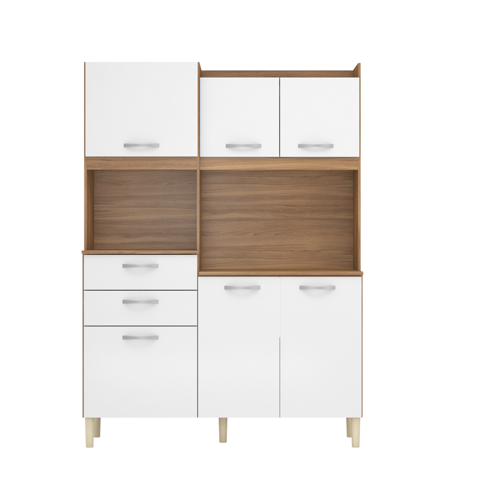 Kit Cozinha Compacta 6 Portas 2 Gavetas Harmonia D02 Amendola/Branco - Mpozenato Kit Cozinha Compacta 6 Portas 2 Gavetas Harmonia D02 Amendola/Branco - Mpozenato