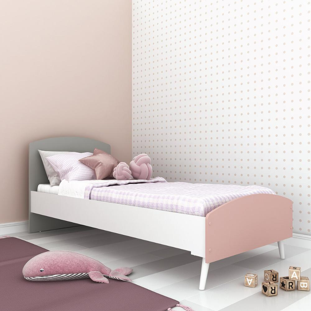 Cama Solteiro para colchão 78x188cm 100% MDF Doçura Multimóveis Branco/Cinza/Rosa Cama Solteiro para colchão 78x188cm 100% MDF Doçura Multimóveis Branco/Cinza/Rosa