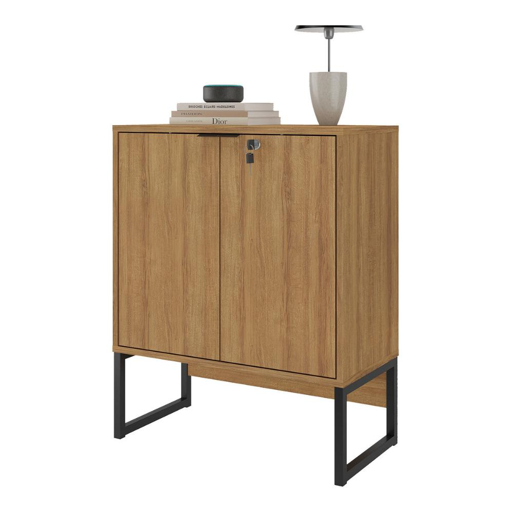 Balcão de Escritório 60cm com Chave 2 Portas e Pés Tubulares Multimóveis CR25282 Amêndoa/Preto Balcão de Escritório 60cm com Chave 2 Portas e Pés Tubulares Multimóveis CR25282 Amêndoa/Preto