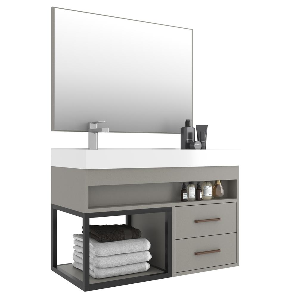 Gabinete Banheiro com Cuba e Espelheira 80cm Multimóveis CR10071 Cimento Gabinete Banheiro com Cuba e Espelheira 80cm Multimóveis CR10071 Cimento
