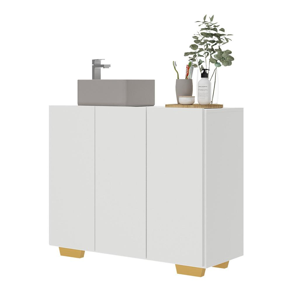 Gabinete Banheiro 3 Portas 90cm Multimóveis V5031 Branco/Natural Gabinete Banheiro 3 Portas 90cm Multimóveis V5031 Branco/Natural