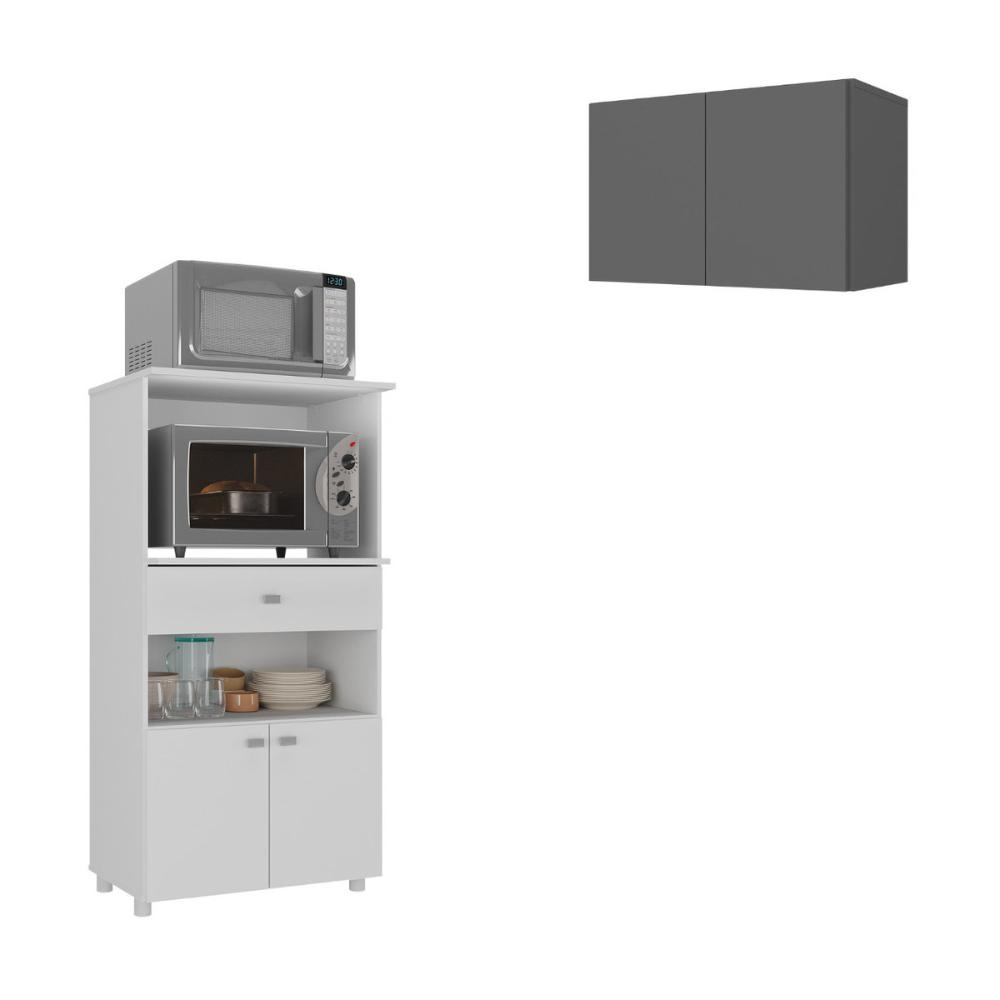 Kit Armário de Cozinha 2 Portas com Balcão Multiuso Multimóveis MP2238 Branco/Grafite Kit Armário de Cozinha 2 Portas com Balcão Multiuso Multimóveis MP2238 Branco/Grafite