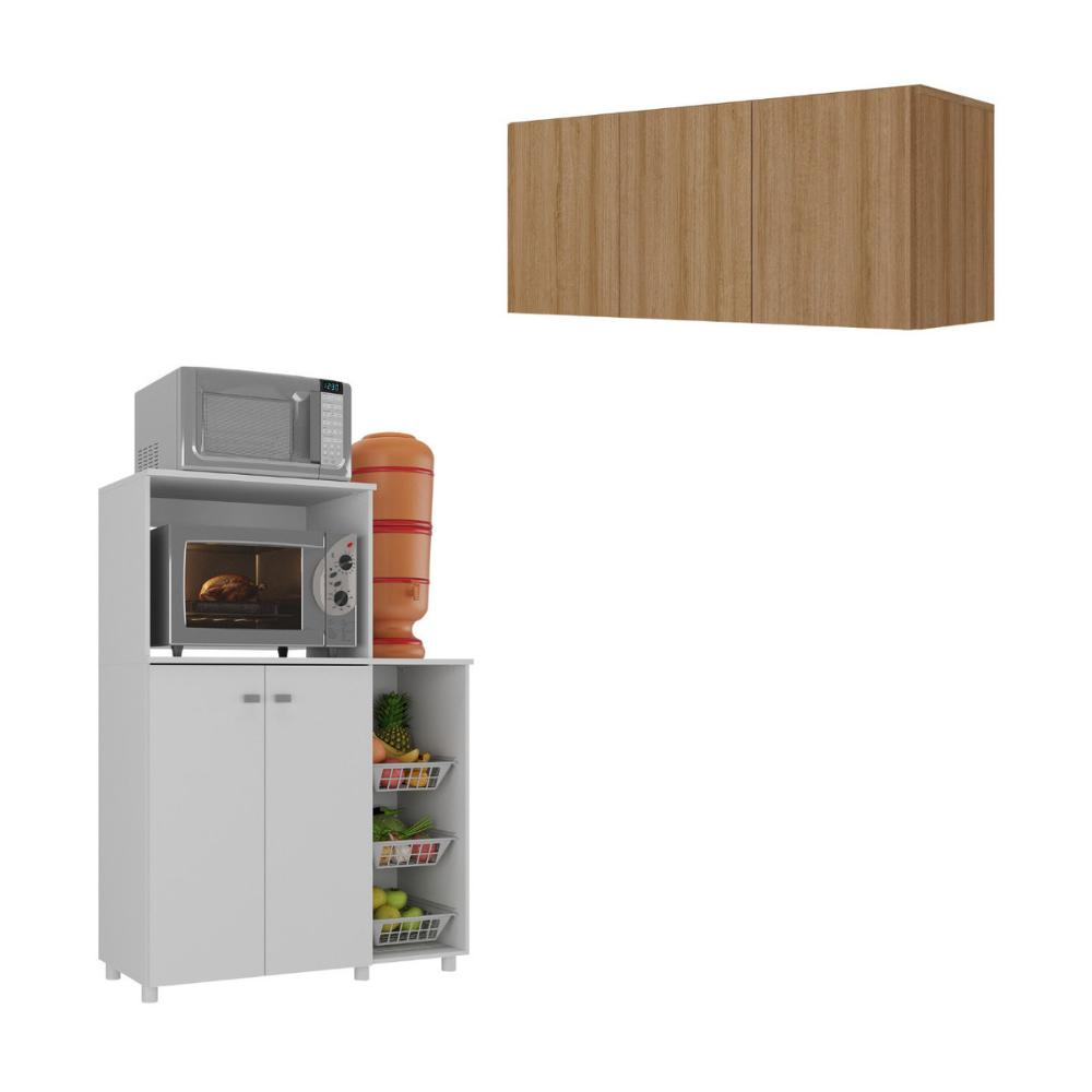 Kit Armário de Cozinha 3 Portas com Balcão Multiuso/Fruteira Multimóveis MP2235 Branco/Rustic Kit Armário de Cozinha 3 Portas com Balcão Multiuso/Fruteira Multimóveis MP2235 Branco/Rustic