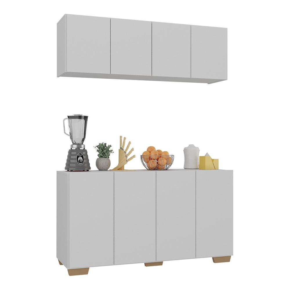 Kit Armário de Cozinha Aéreo e Balcão 4 Portas Multimóveis MP2171 Branco/Natural Kit Armário de Cozinha Aéreo e Balcão 4 Portas Multimóveis MP2171 Branco/Natural