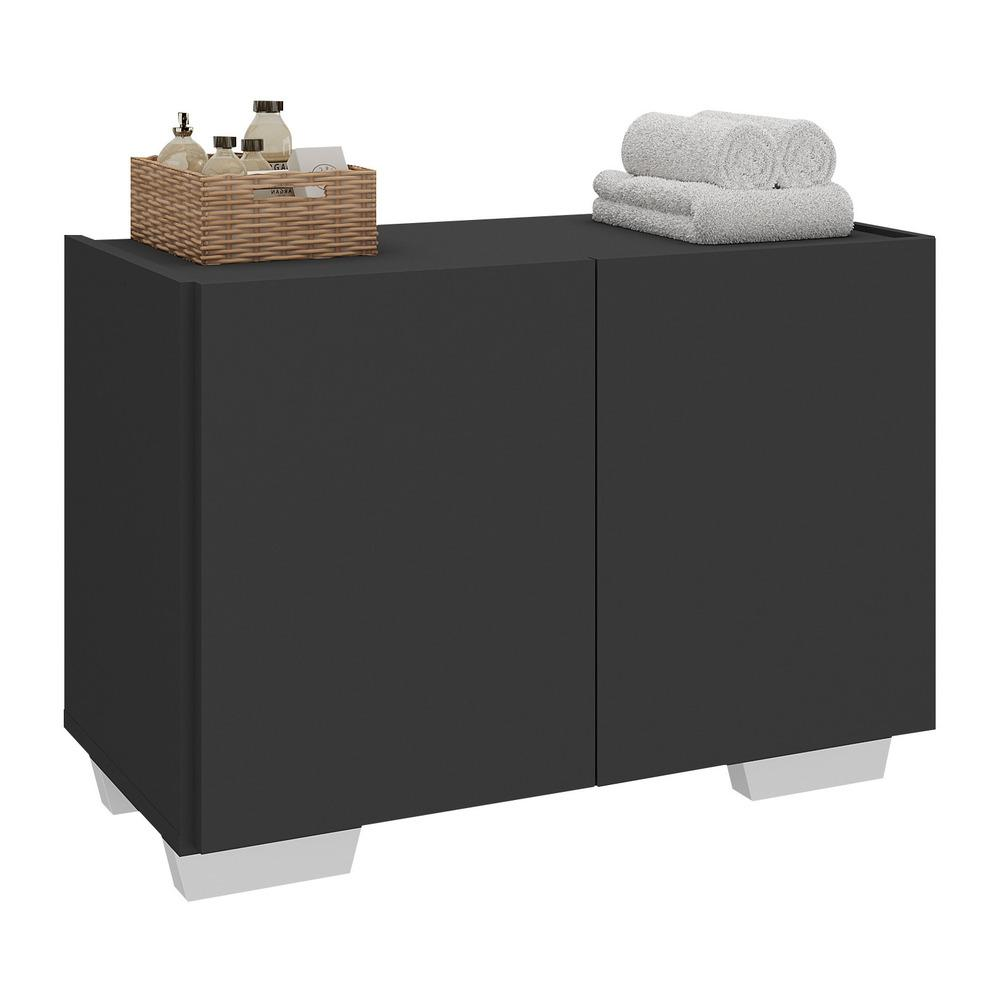 Gabinete Armário de Banheiro 62,5cm 2 Portas com Pés Multimóveis MP5046 Preto/Branco Gabinete Armário de Banheiro 62,5cm 2 Portas com Pés Multimóveis MP5046 Preto/Branco