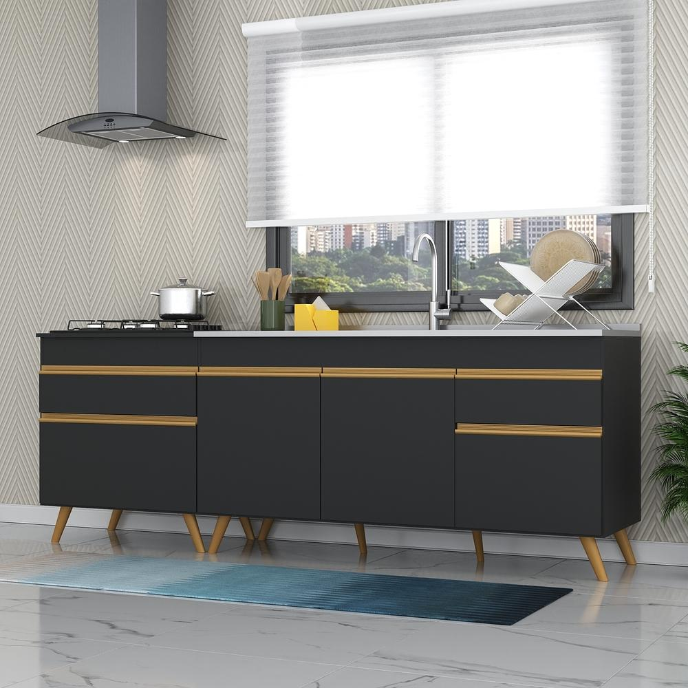Kit 2 Balcões Gabinete Pia 150 cm e Cooktop 70 cm Veneza GB Multimóveis MP2073 Preto Kit 2 Balcões Gabinete Pia 150 cm e Cooktop 70 cm Veneza GB Multimóveis MP2073 Preto