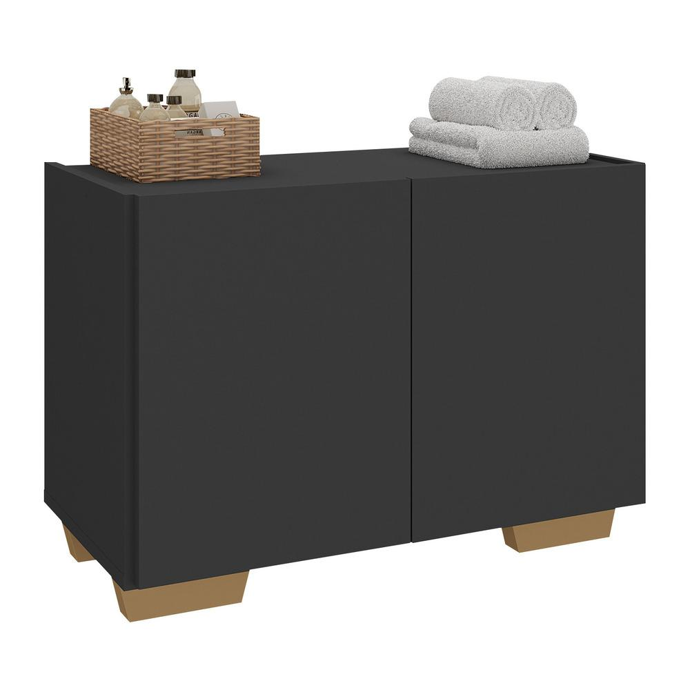 Gabinete Armário de Banheiro 62,5cm 2 Portas com Pés Multimóveis MP5046 Preto/Natural Gabinete Armário de Banheiro 62,5cm 2 Portas com Pés Multimóveis MP5046 Preto/Natural