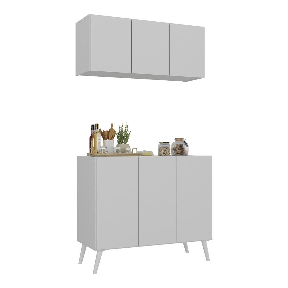 Kit Armário de Cozinha Aéreo e Balcão 3 Portas Retrô Multimóveis MP2168 Branco Kit Armário de Cozinha Aéreo e Balcão 3 Portas Retrô Multimóveis MP2168 Branco