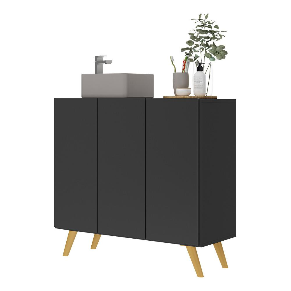 Gabinete Banheiro 3 Portas Retrô 90cm Multimóveis V5030 Preto/Natural Gabinete Banheiro 3 Portas Retrô 90cm Multimóveis V5030 Preto/Natural
