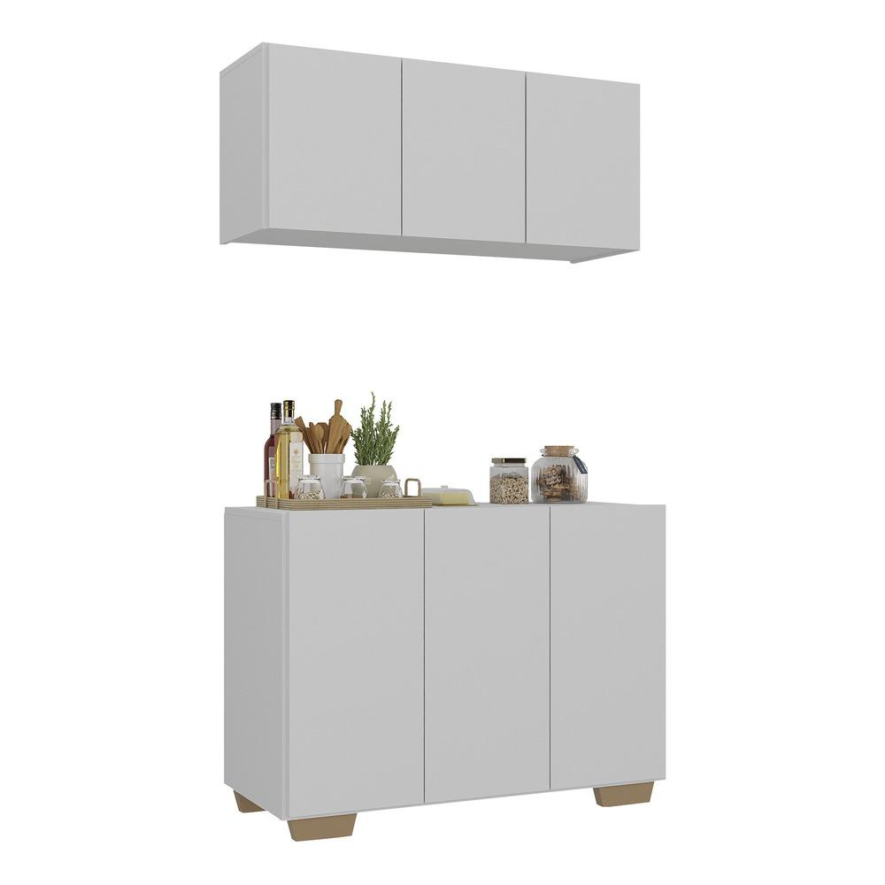 Kit Armário de Cozinha Aéreo e Balcão 3 Portas Multimóveis MP2169 Branco/Natural Kit Armário de Cozinha Aéreo e Balcão 3 Portas Multimóveis MP2169 Branco/Natural