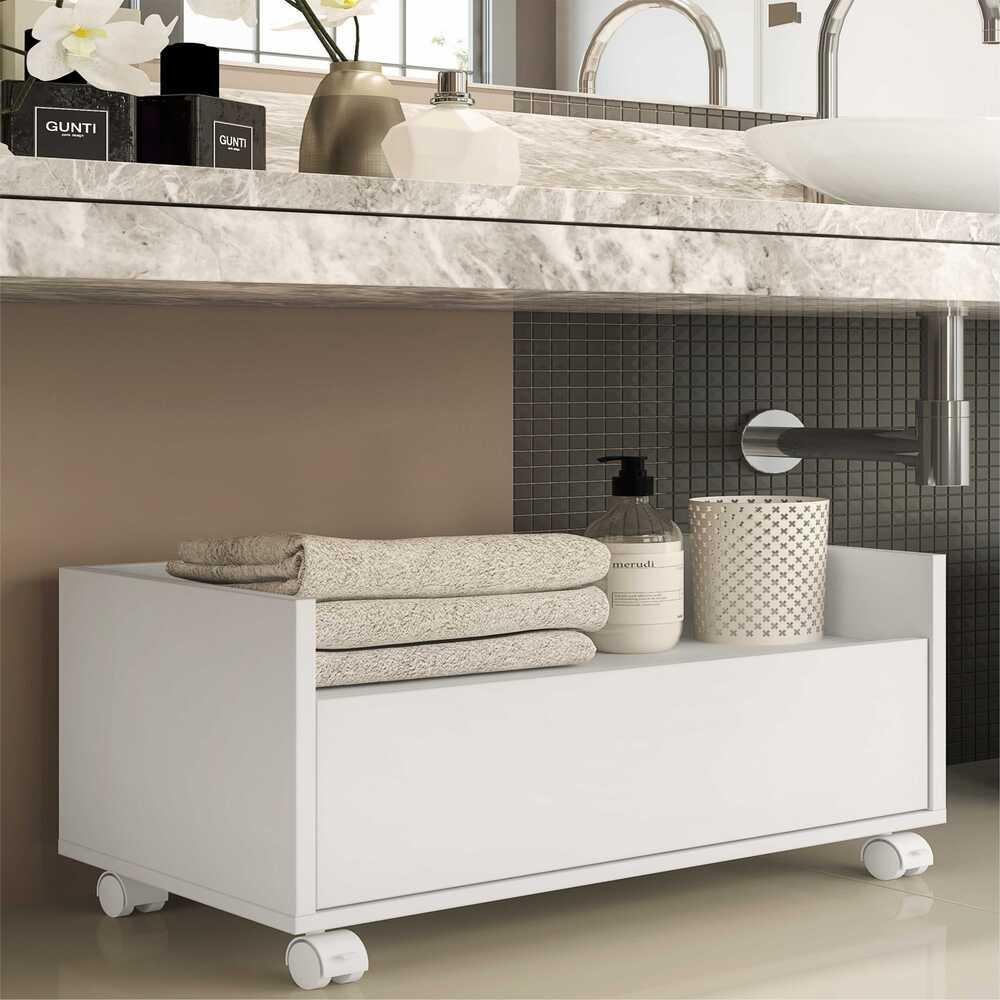 Gabinete Balcão Banheiro 80 cm c/ Rodízios Multimóveis Branco Gabinete Balcão Banheiro 80 cm c/ Rodízios Multimóveis Branco