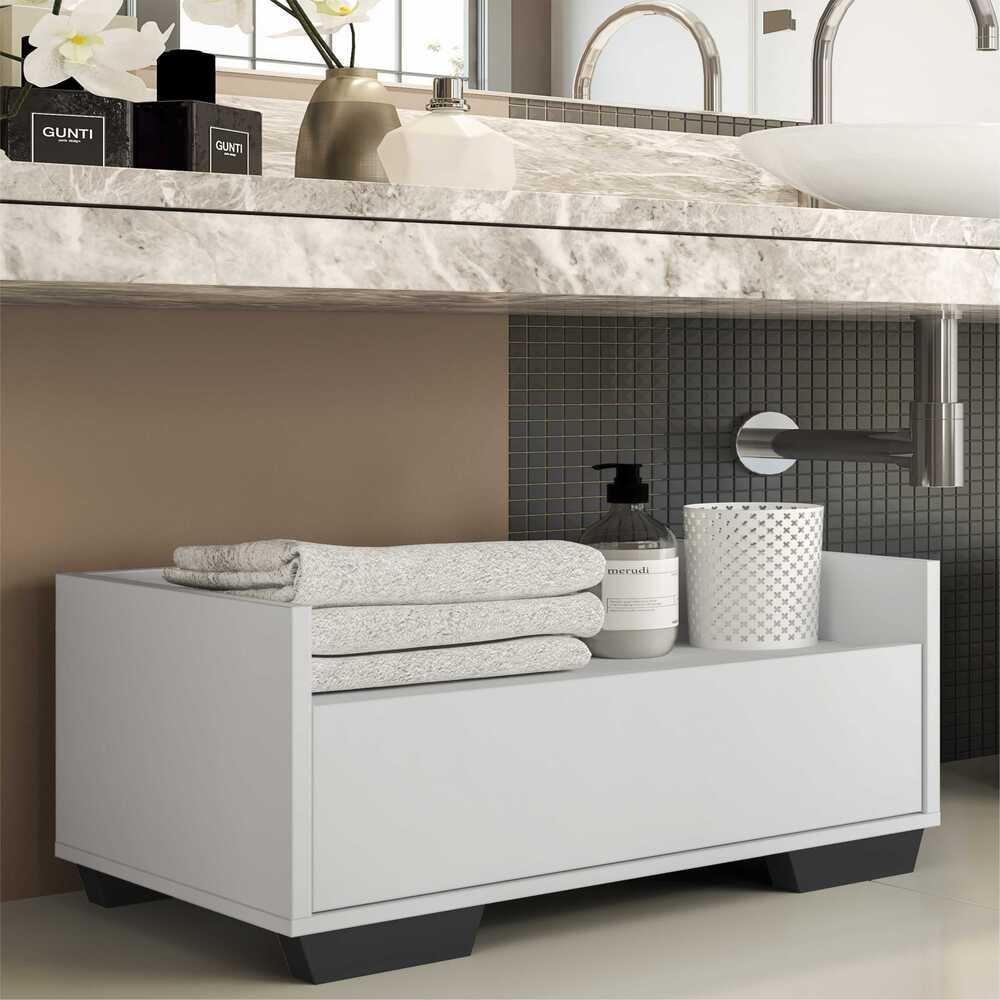 Gabinete Balcão Banheiro 80 cm c/ Pés Quadrados Multimóveis Branco/Preto Gabinete Balcão Banheiro 80 cm c/ Pés Quadrados Multimóveis Branco/Preto