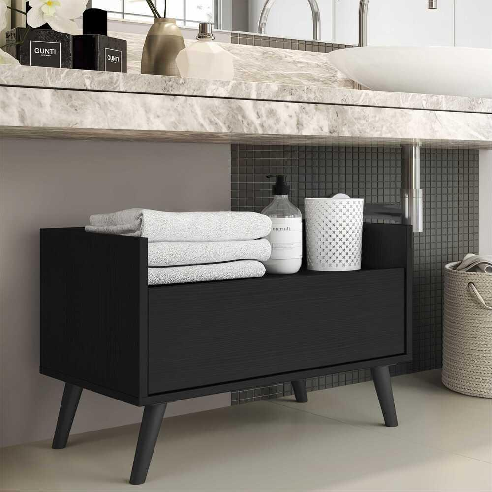 Gabinete Armário Banheiro 60 cm c/ Pés Retrô Multimóveis Preto Gabinete Armário Banheiro 60 cm c/ Pés Retrô Multimóveis Preto