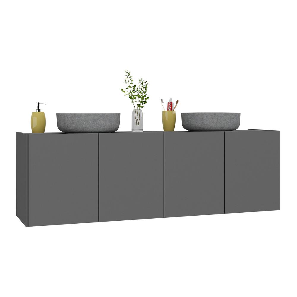 Gabinete de Banheiro 123,5cm Suspenso 4 Portas Multimóveis MP5047 Grafite Gabinete de Banheiro 123,5cm Suspenso 4 Portas Multimóveis MP5047 Grafite