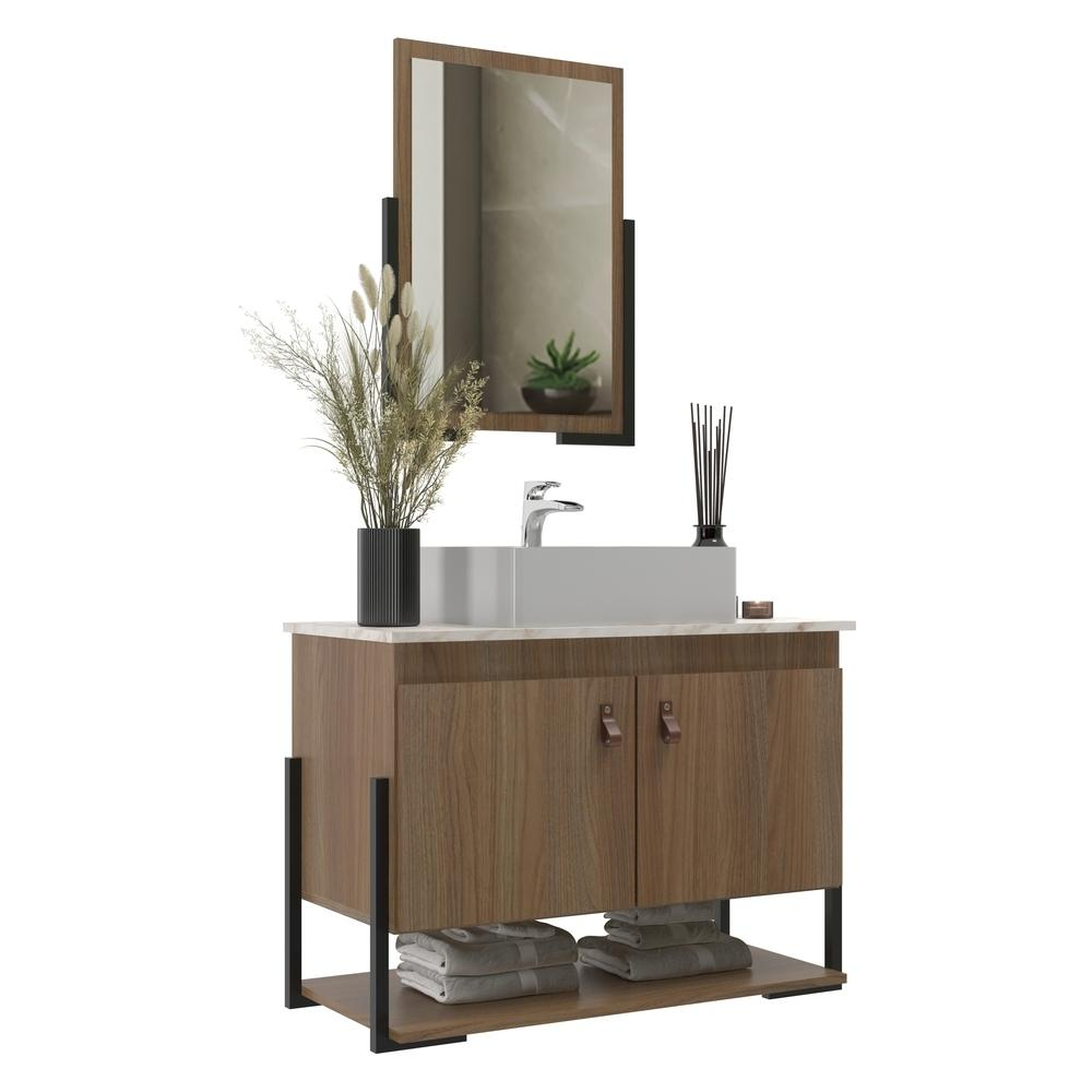 Gabinete Banheiro 60cm 2 Portas com Cuba e Espelheira Multimóveis CR10106 Noce/Calacata Gabinete Banheiro 60cm 2 Portas com Cuba e Espelheira Multimóveis CR10106 Noce/Calacata