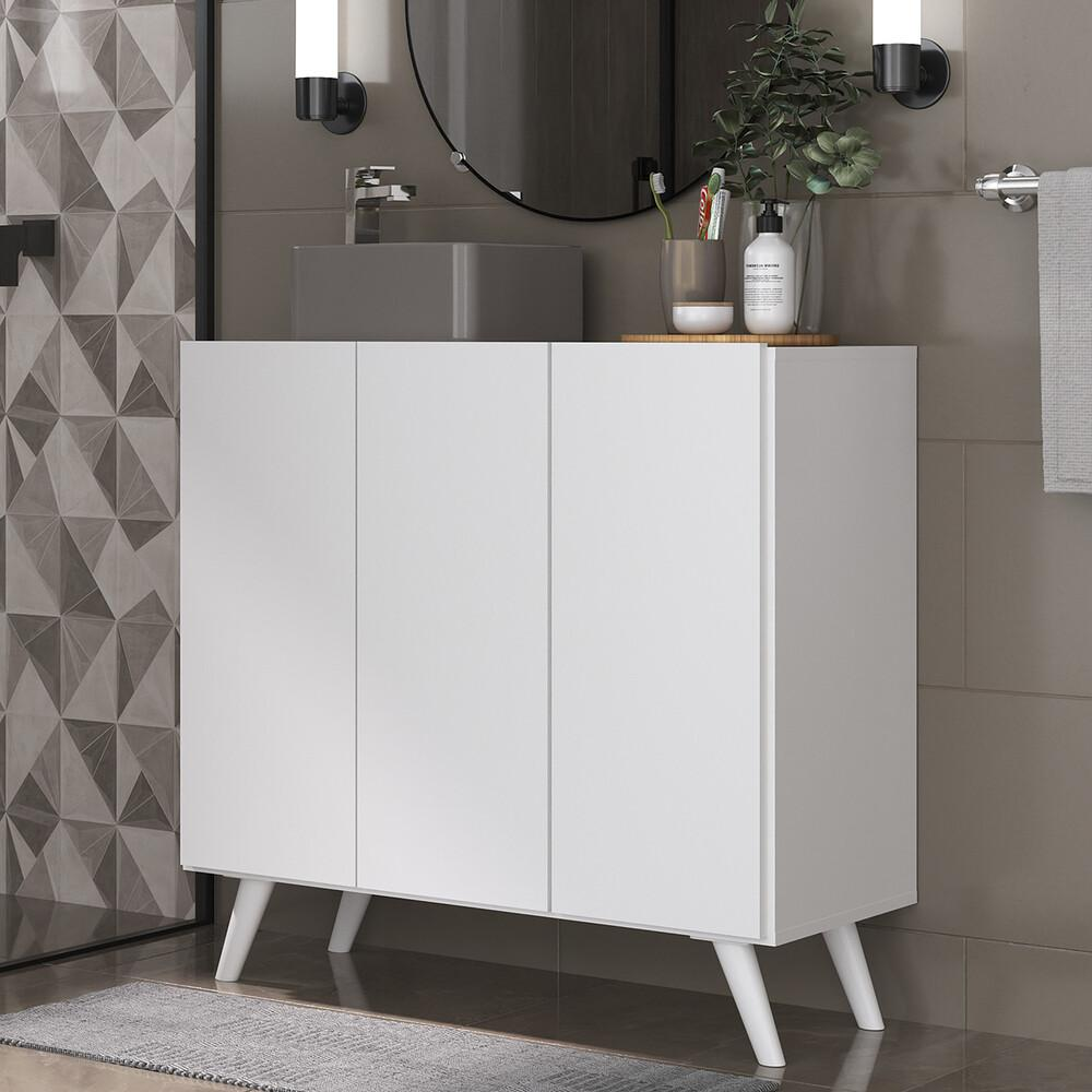 Gabinete Banheiro 3 Portas Retrô 90cm Multimóveis MP5030 Branco Gabinete Banheiro 3 Portas Retrô 90cm Multimóveis MP5030 Branco