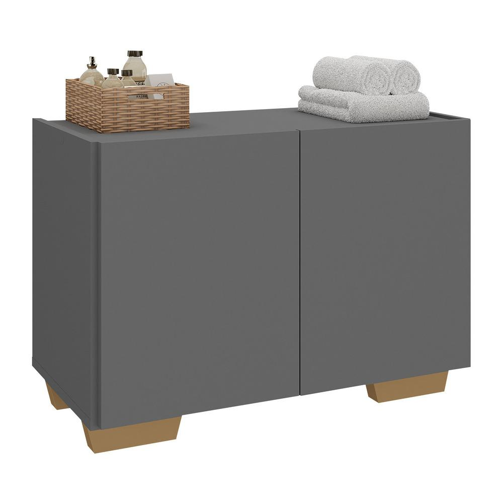 Gabinete Armário de Banheiro 62,5cm 2 Portas com Pés Multimóveis MP5046 Grafite/Natural Gabinete Armário de Banheiro 62,5cm 2 Portas com Pés Multimóveis MP5046 Grafite/Natural