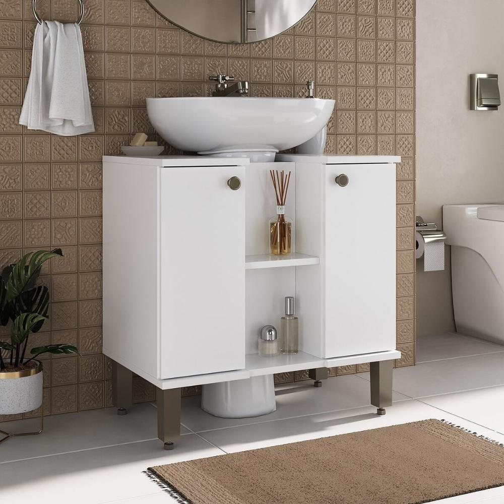 Gabinete de Banheiro para Pia de Sobrepor 2 Portas 60,4cm Multimóveis CR10137 Branco Gabinete de Banheiro para Pia de Sobrepor 2 Portas 60,4cm Multimóveis CR10137 Branco
