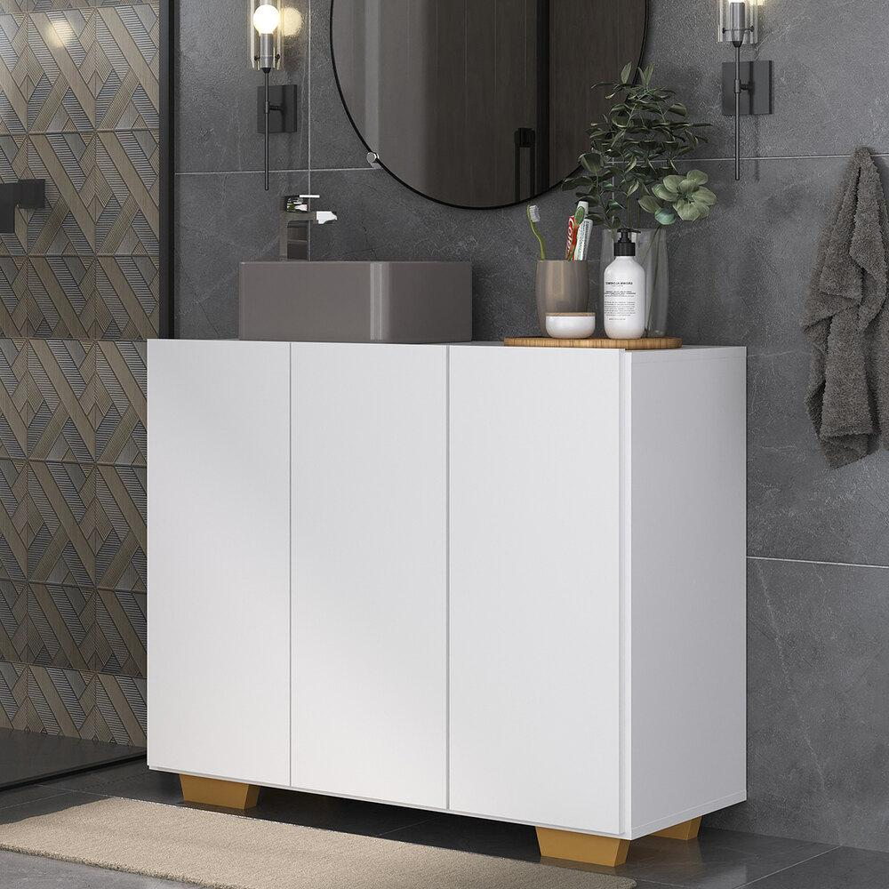 Gabinete Banheiro 3 Portas 90cm Multimóveis MP5031 Branco/Natural Gabinete Banheiro 3 Portas 90cm Multimóveis MP5031 Branco/Natural