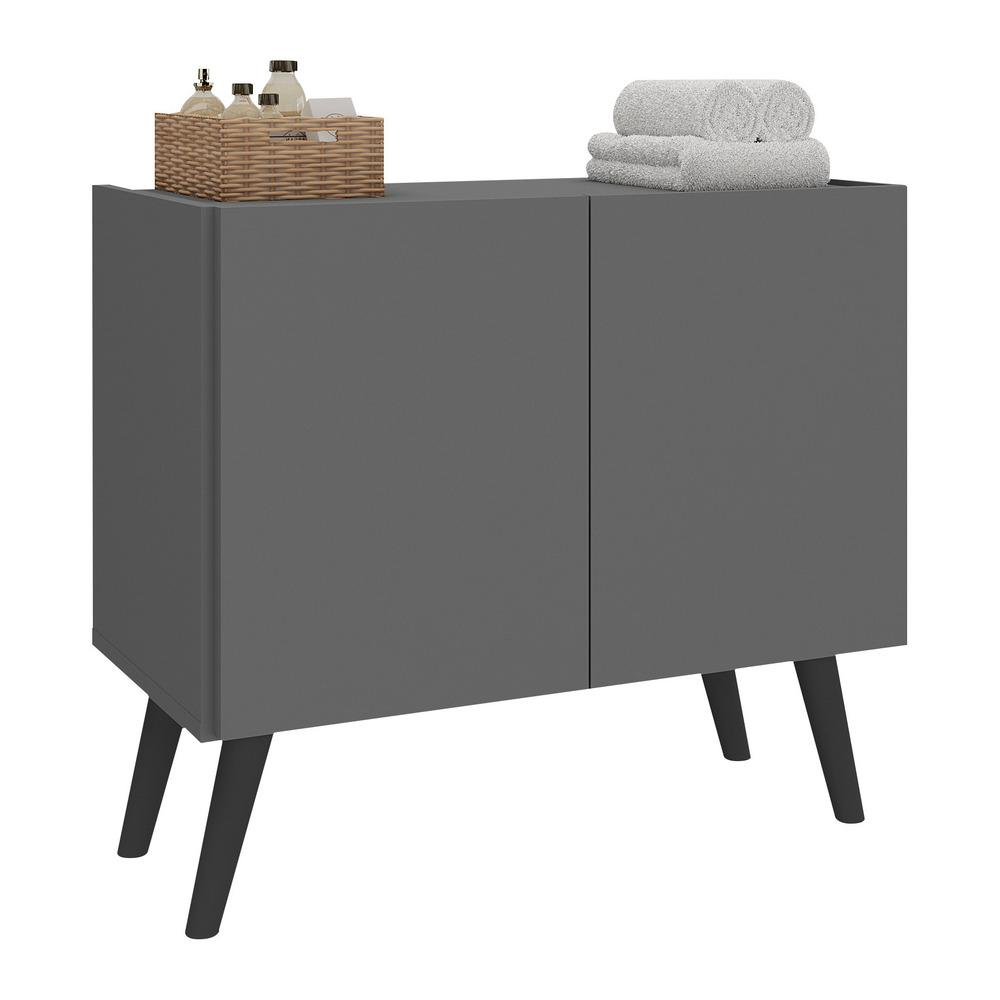 Gabinete Armário de Banheiro 62,5cm Retrô 2 Portas Multimóveis MP5045 Grafite/Preto Gabinete Armário de Banheiro 62,5cm Retrô 2 Portas Multimóveis MP5045 Grafite/Preto