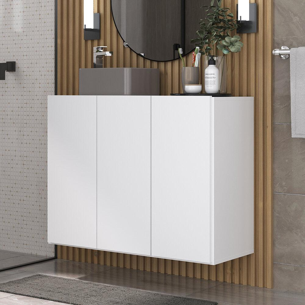 Gabinete Banheiro 3 Portas Suspenso 90cm Multimóveis MP5029 Branco Gabinete Banheiro 3 Portas Suspenso 90cm Multimóveis MP5029 Branco