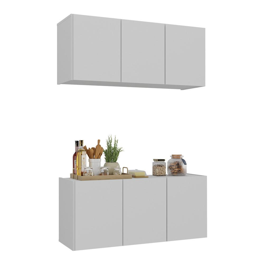 Kit Armário de Cozinha e Balcão 3 Portas Multimóveis MP2164 Branco Kit Armário de Cozinha e Balcão 3 Portas Multimóveis MP2164 Branco