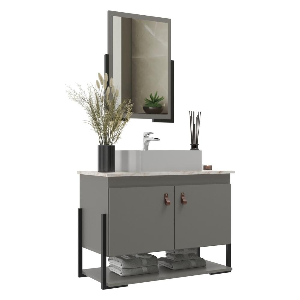 Gabinete Banheiro 60cm 2 Portas com Cuba e Espelheira Multimóveis CR10106 Cimento/Calacata Gabinete Banheiro 60cm 2 Portas com Cuba e Espelheira Multimóveis CR10106 Cimento/Calacata