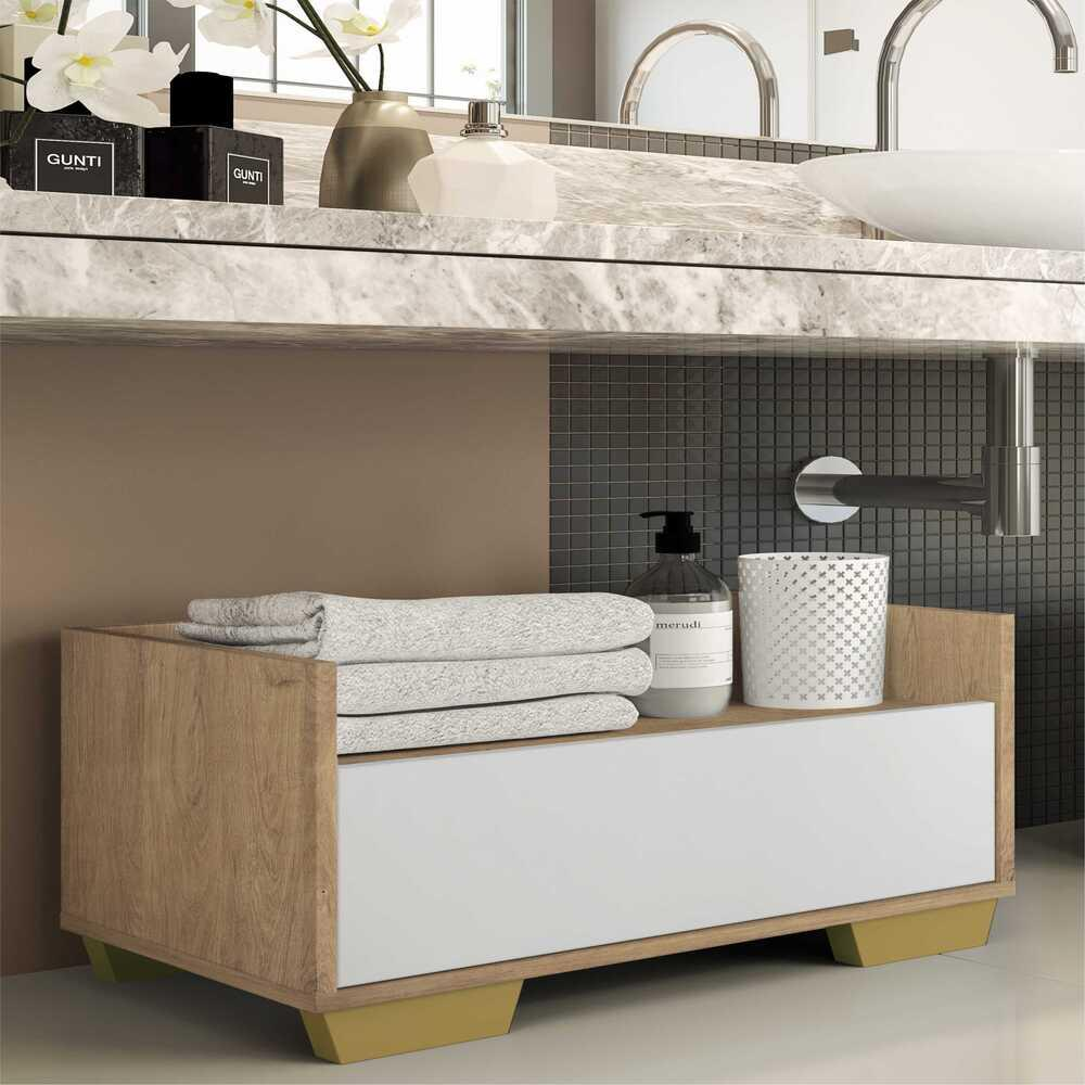 Gabinete Armário Banheiro 80 cm c/ Pés Quadrados Multimóveis Rustic/Branco/Natural Gabinete Armário Banheiro 80 cm c/ Pés Quadrados Multimóveis Rustic/Branco/Natural